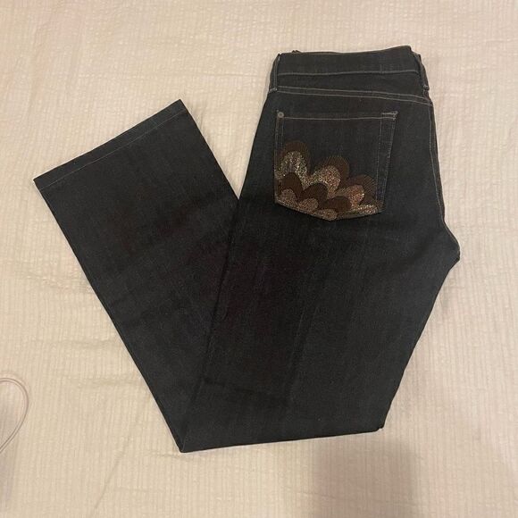 7 Seven for All Mankind Bootcut 28 Jeans Back Pocket Embroidered Sequin - Picture 1 of 7